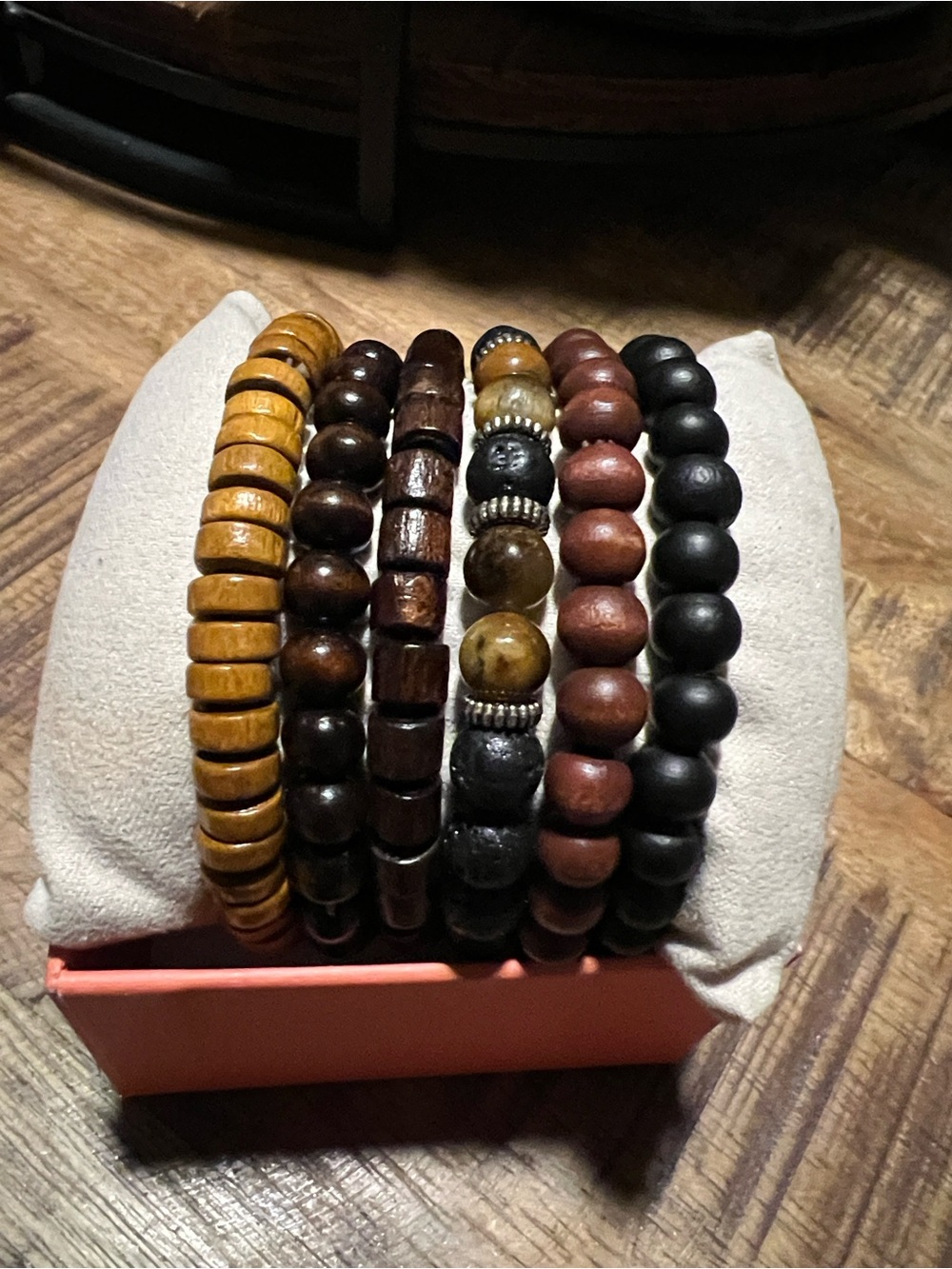 Men's Natural Wood Bead Bracelet Set - Black, Brown & Tan